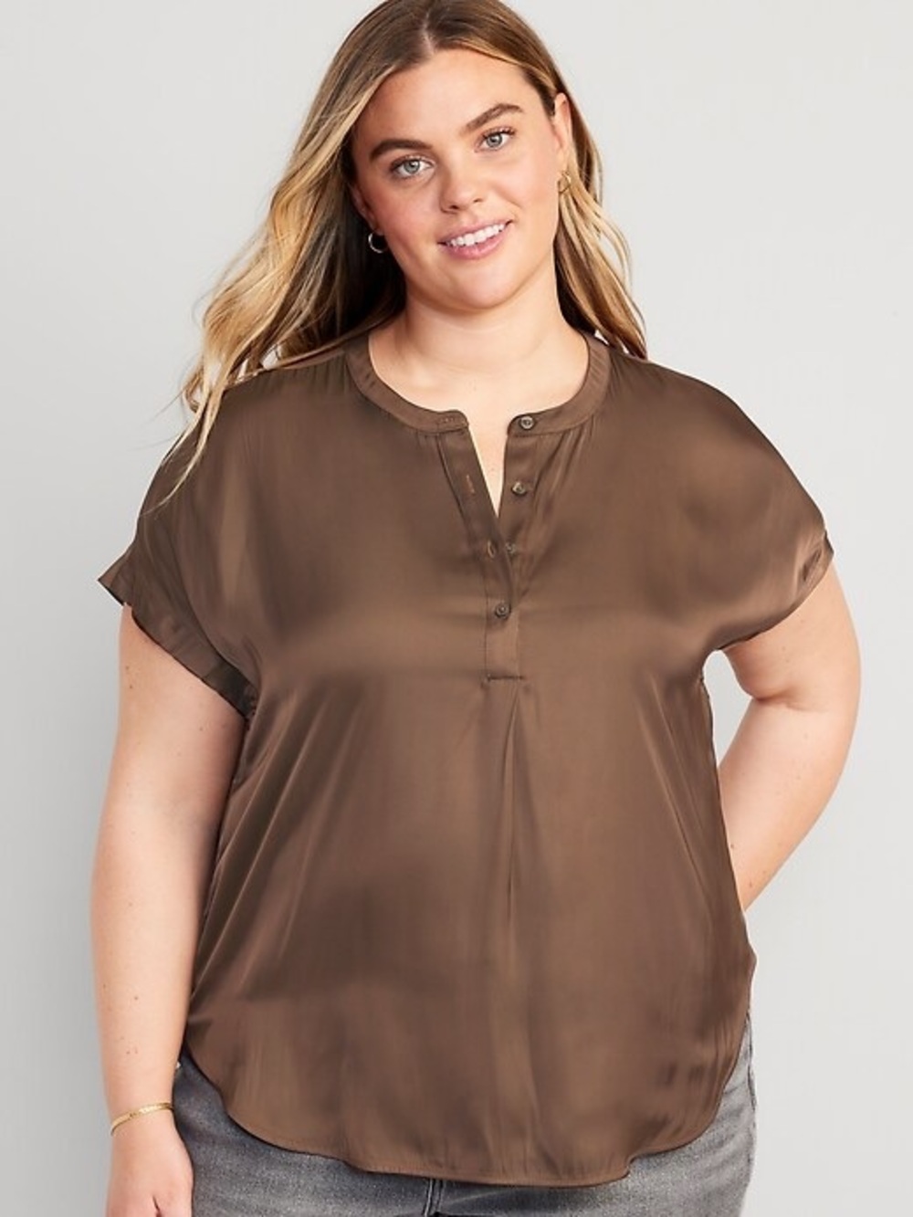 Dolman sleeve satin popover shirt women